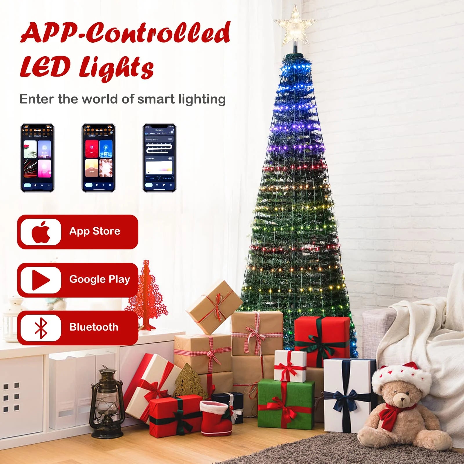 Tangkula 6.2FT Pop-Up Christmas Tree with 282 LED Lights