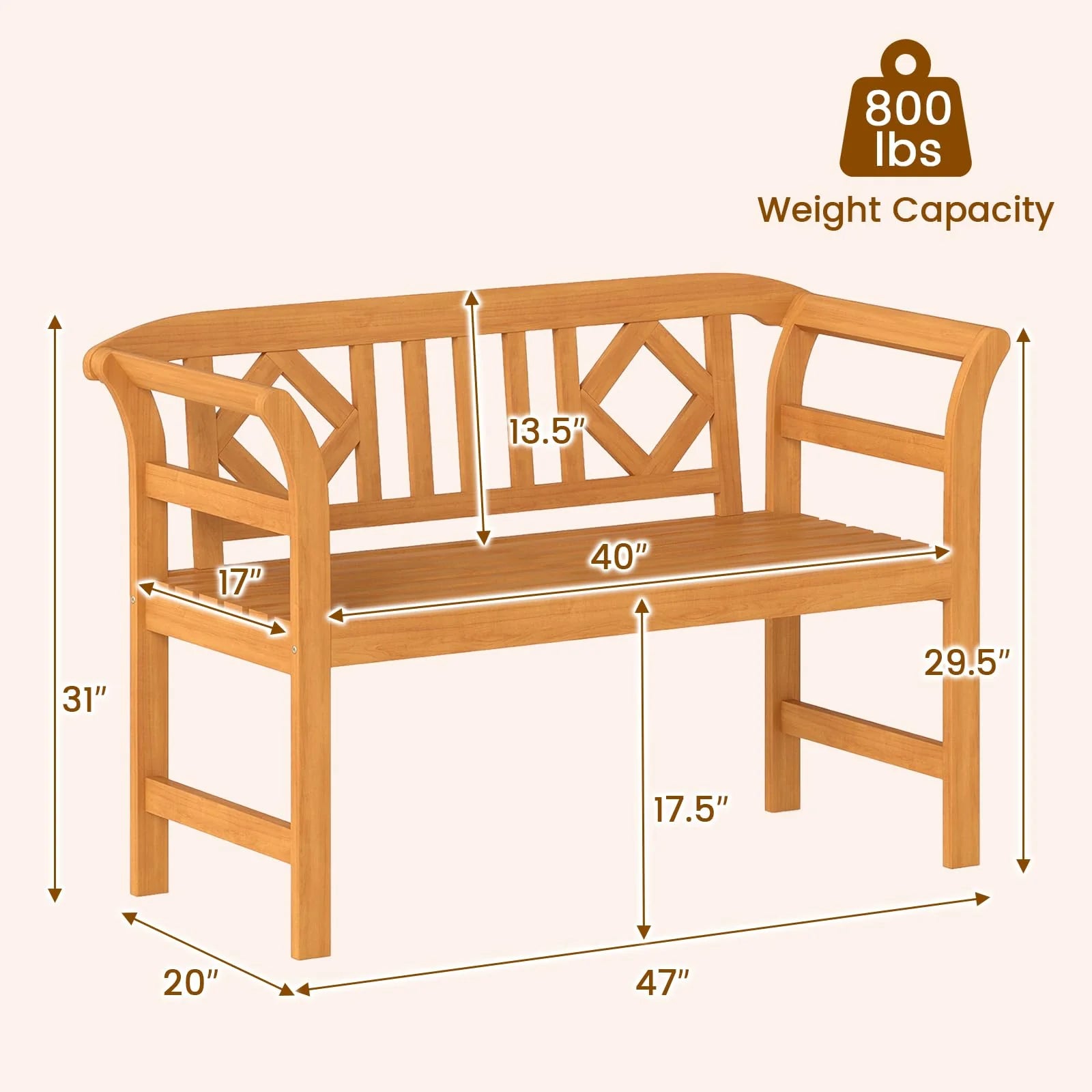 Tangkula 2 Person Patio Wood Bench with Curved Armrests