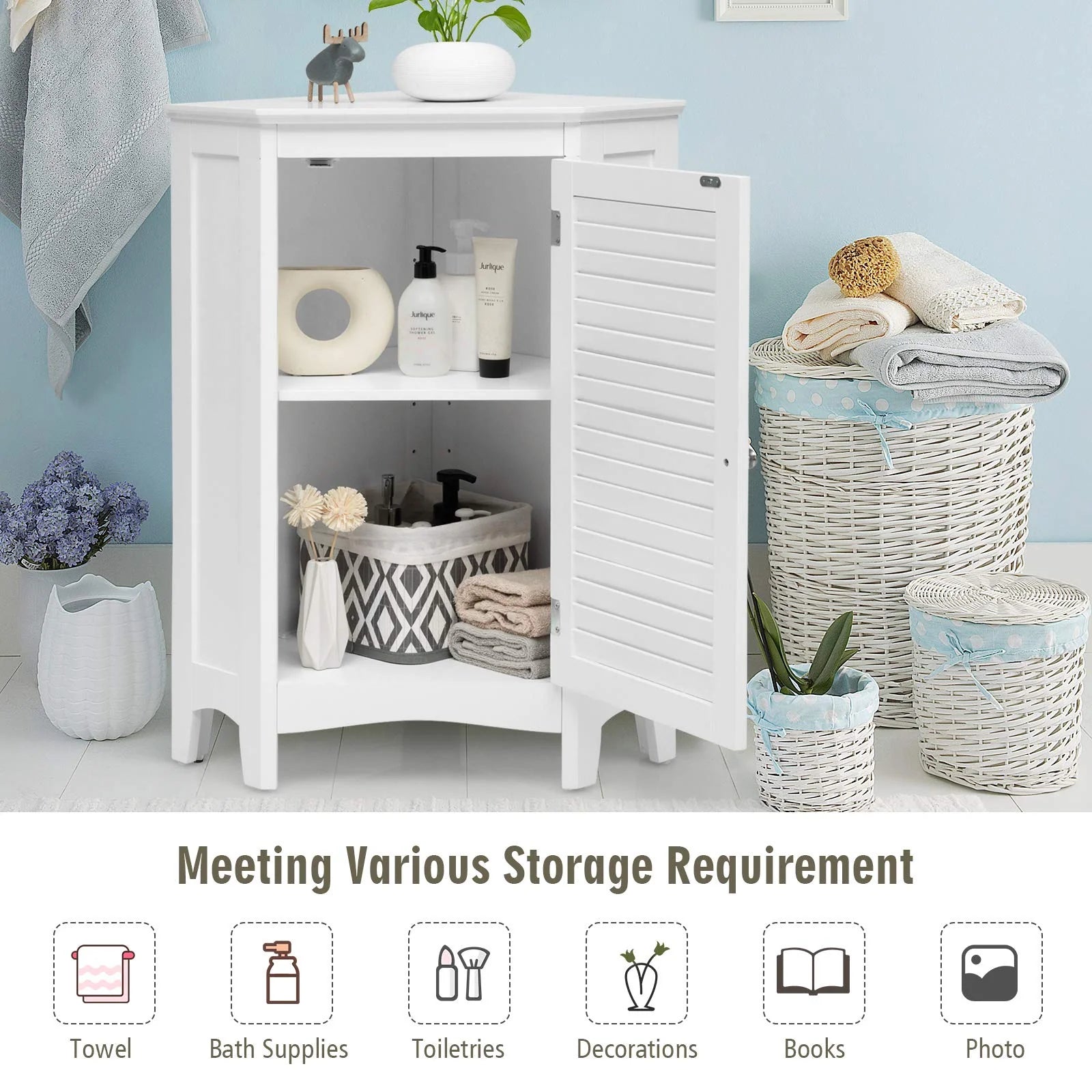 Tangkula Corner Bathroom Cabinet with Single Shutter Door