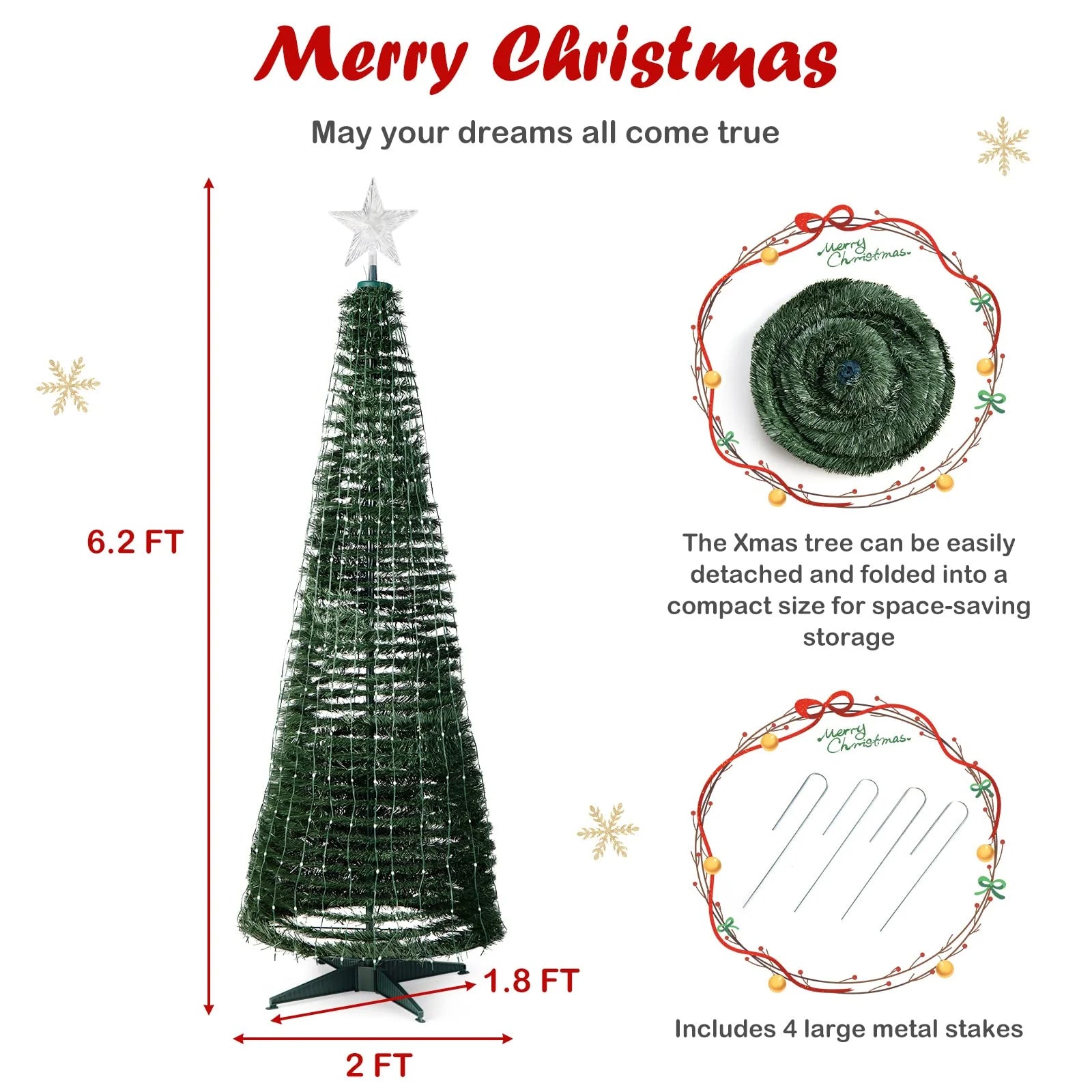 Tangkula 6.2FT Pop-Up  Christmas Tree with 282 LED Lights